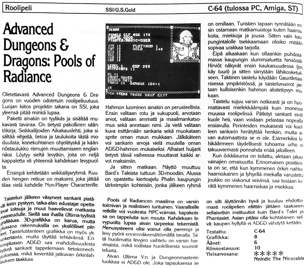 Advanced Dungeons & Dragons: Pools of Radiance